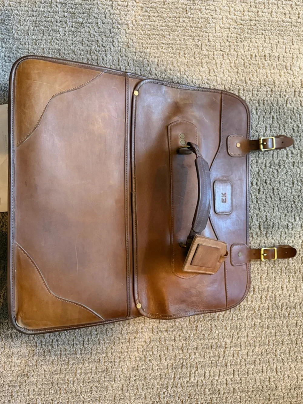 Orvis Classic Brown Leather Briefcase w/ Brass Hardware Book Bag